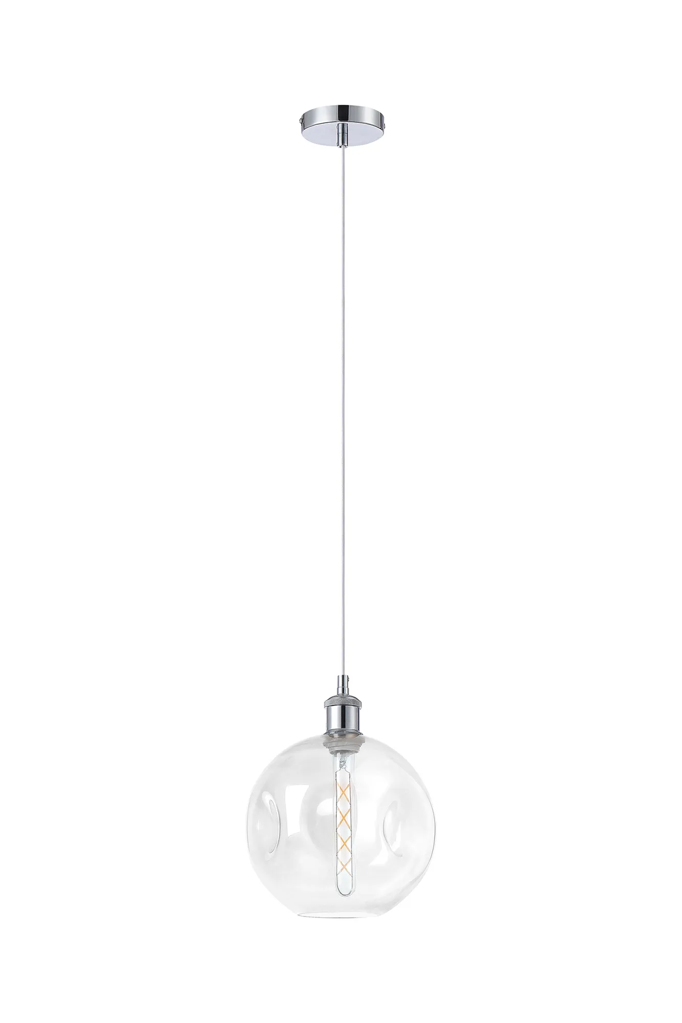 Cawdor Single Pendant, 1 Light E27, Polished Chrome/White/Clear Dimple Glass DK1136  Deco Cawdor